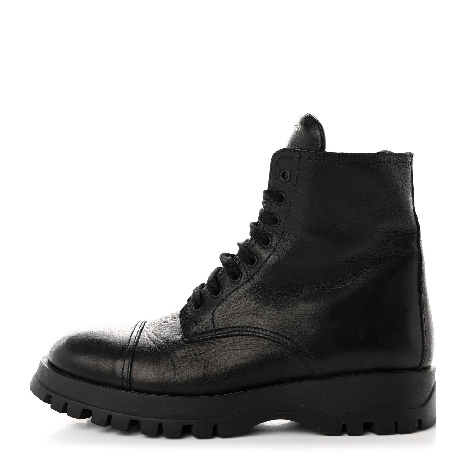 Prada Cervo Shine Captoe 30mm Combat Boots 39.5 Black 1 of 14