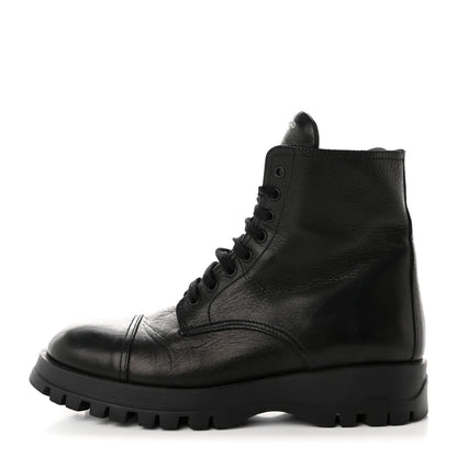 Prada Cervo Shine Captoe 30mm Combat Boots 39.5 Black 1 of 14