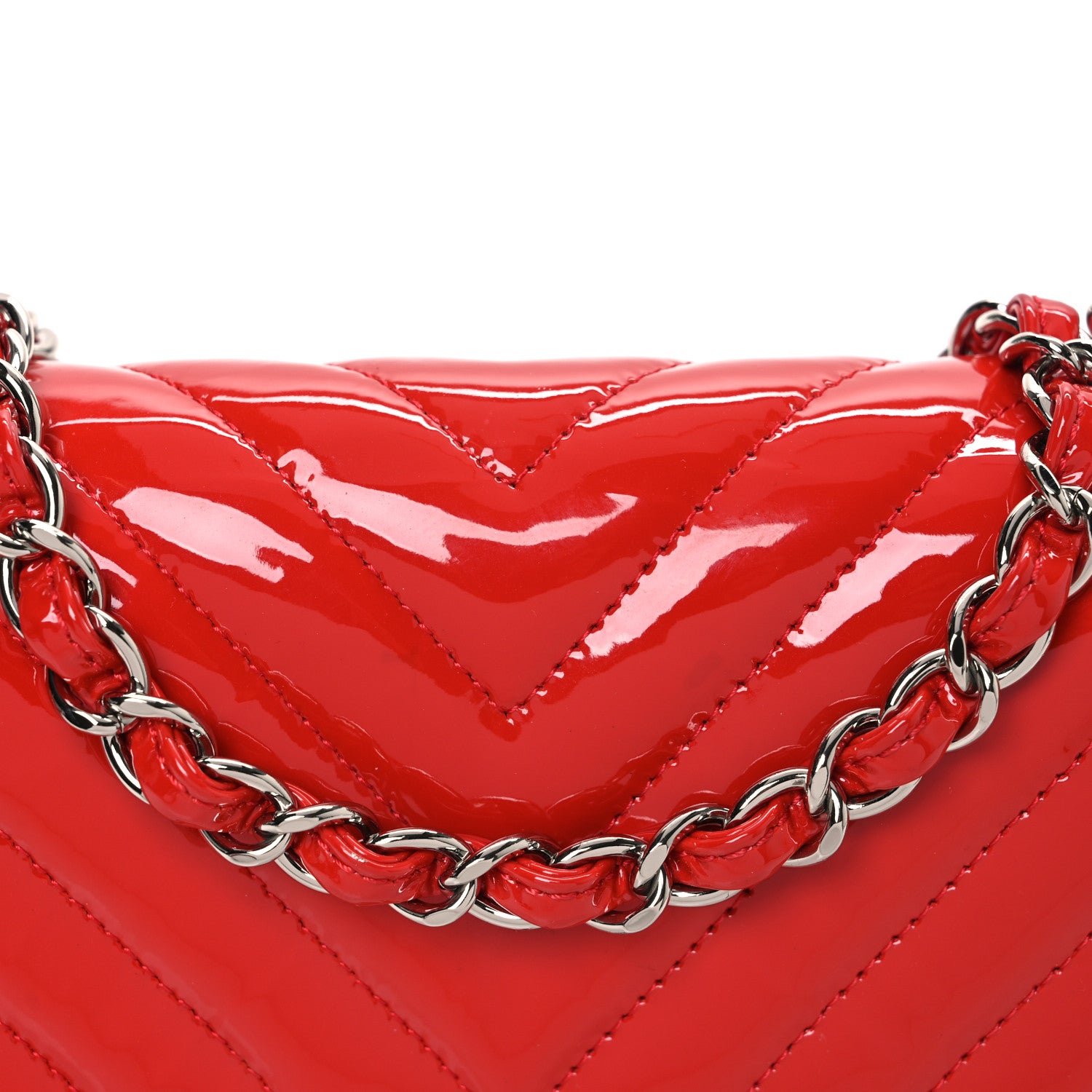 Chanel Patent Calfskin Chevron Quilted Mini Rectangular Flap Red 8 of 13