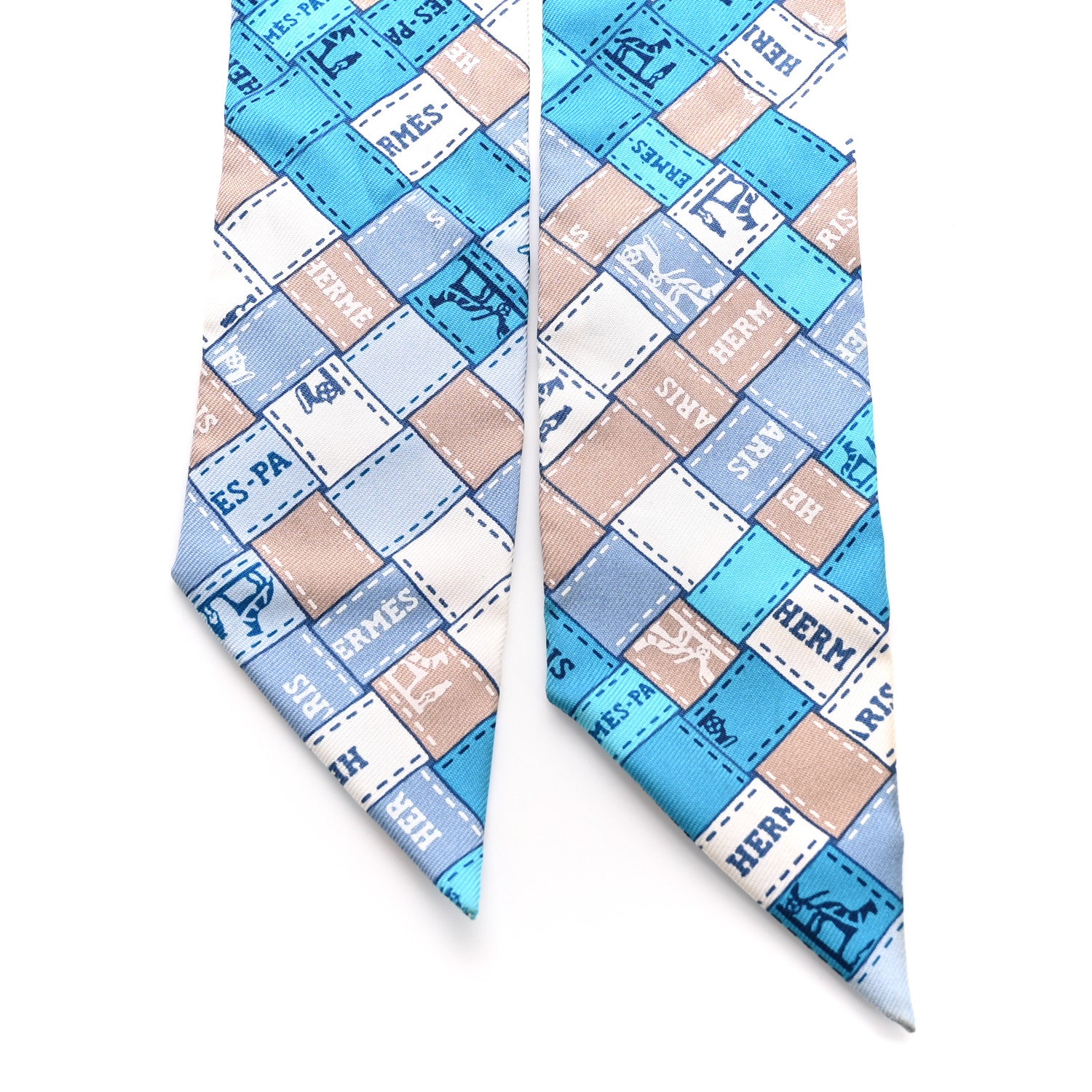 Hermes Silk Bolduc Au Carre Twilly Bleu Turquoise White Etoupe 2 of 3