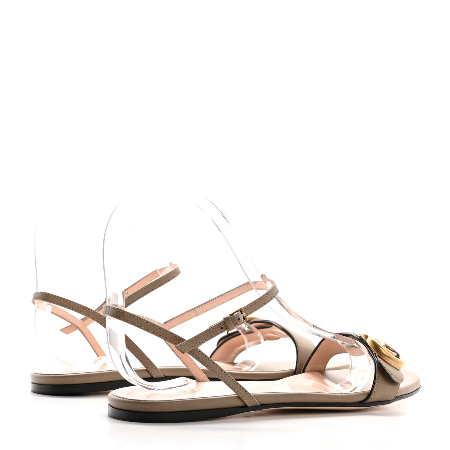 Lifford Calfskin GG Marmont Ankle Wrap Flat Sandals 38 Mud