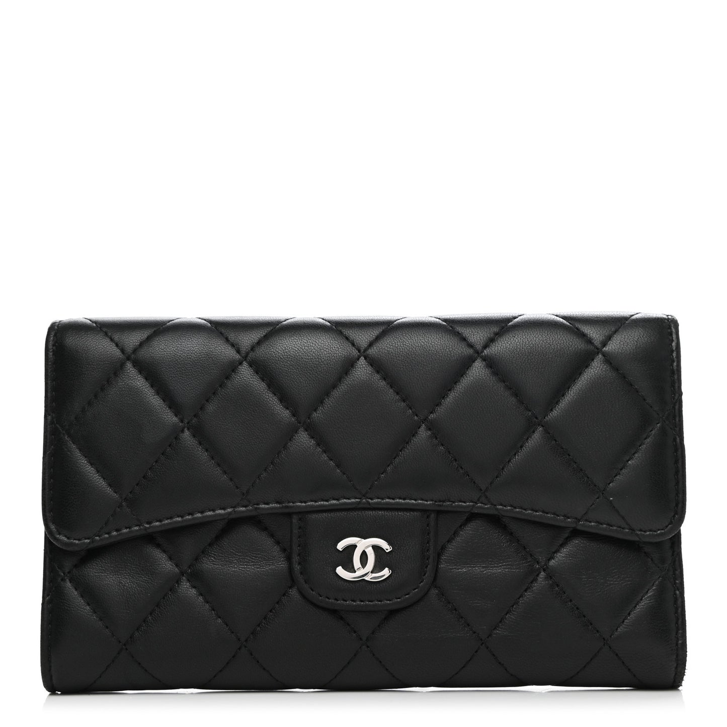 Lambskin Quilted Large Flap Wallet Black