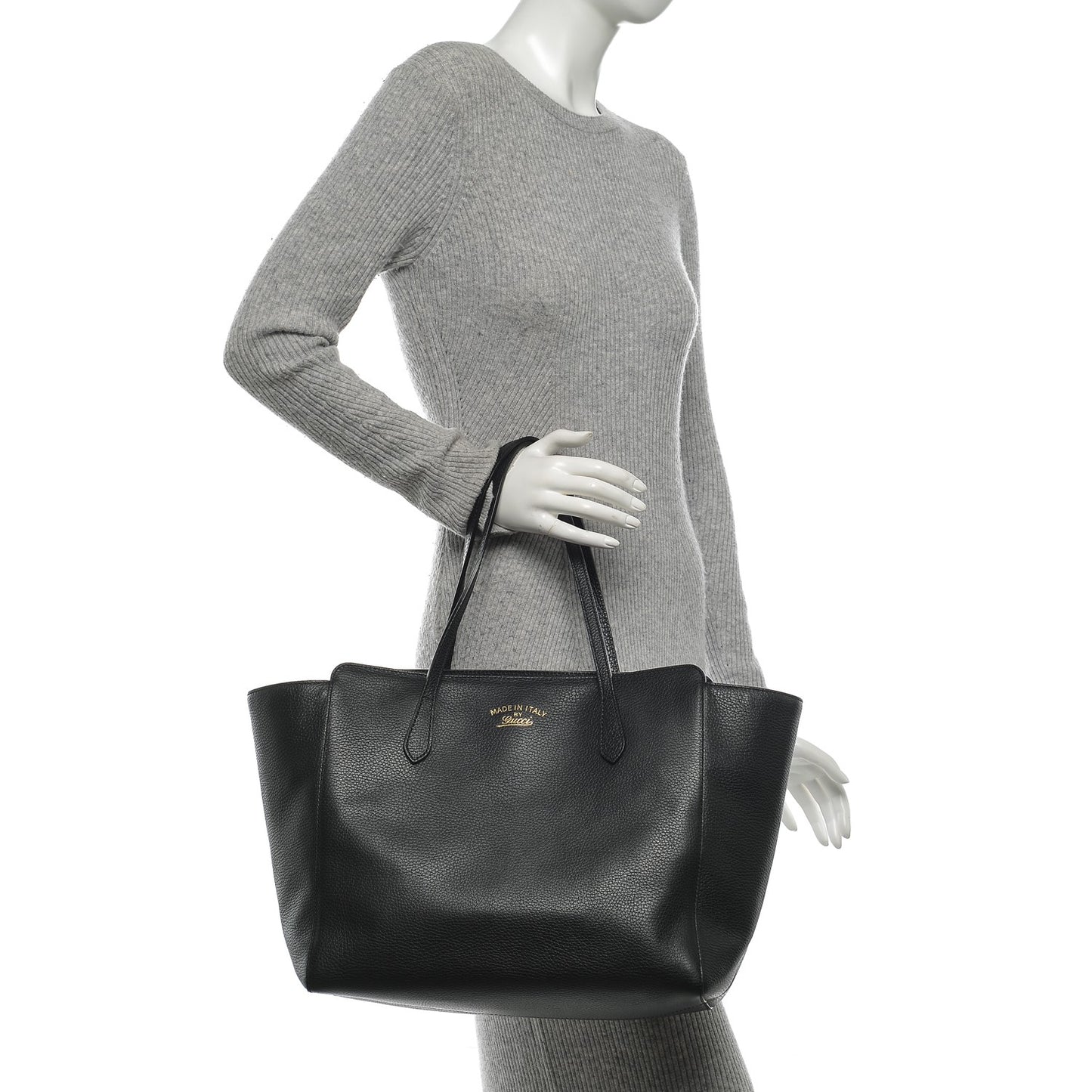 Pebbled Calfskin Medium Swing Tote Black