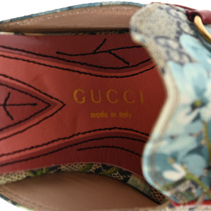 Gucci GG Supreme Monogram Blooms Womens Princetown Slippers 34 Beige Blue Navy Hibiscus Red 7 of 11