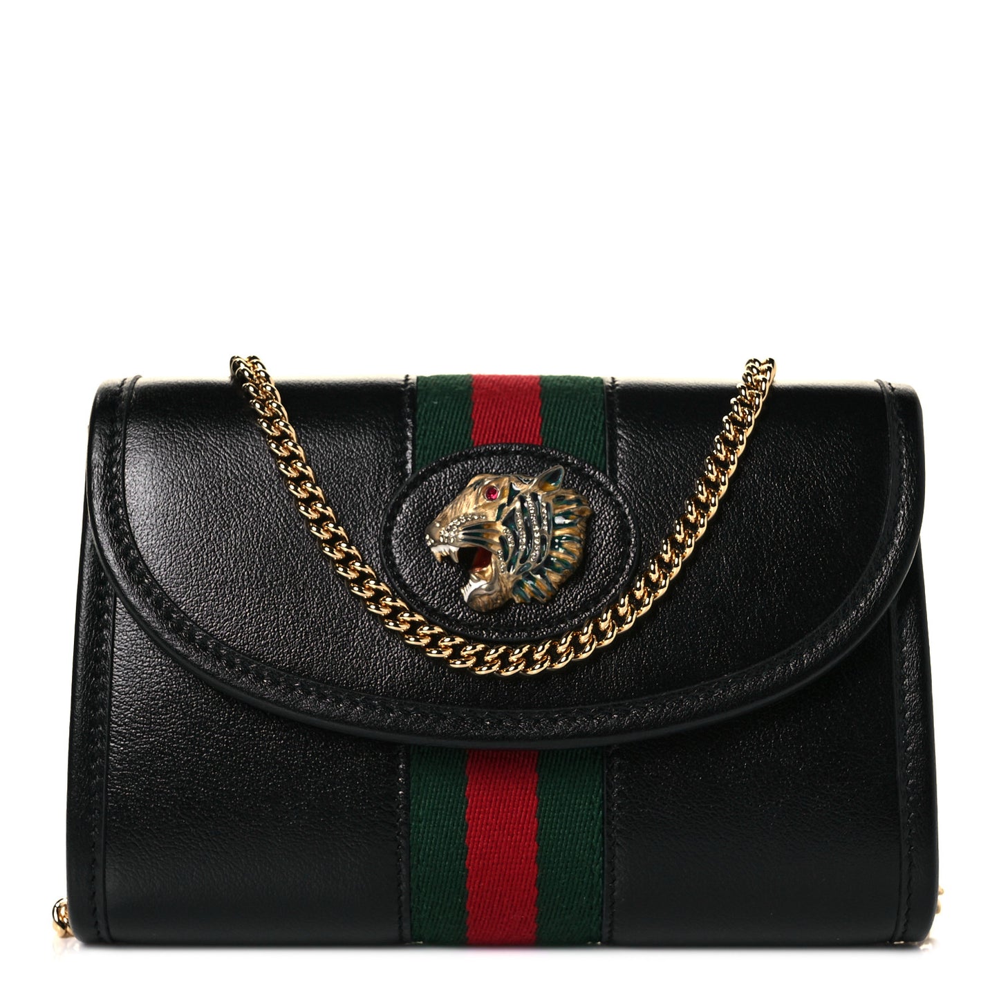 Textured Calfskin Web Mini Rajah Slim Flap Shoulder Bag Black