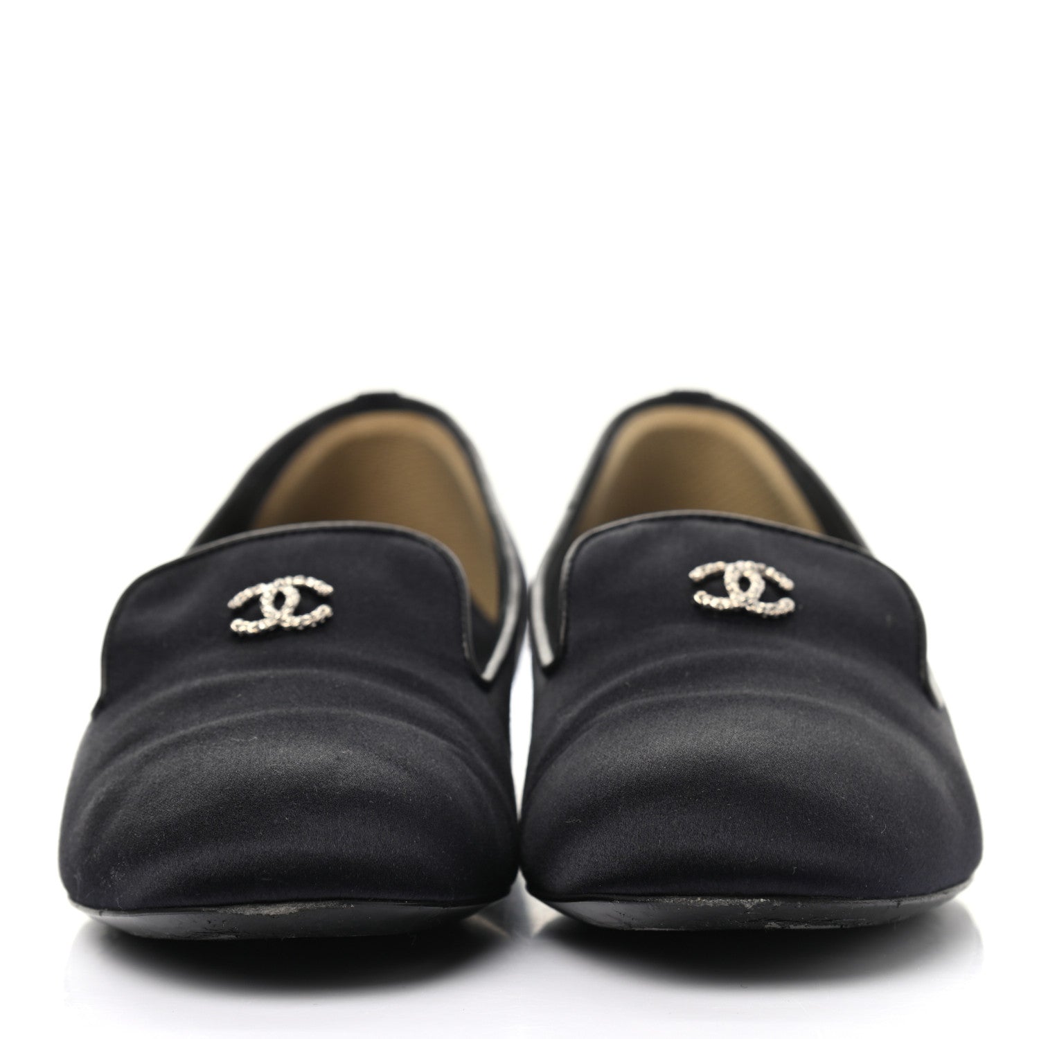 Chanel Satin Pearl CC Loafers 36.5 Black 2 of 9