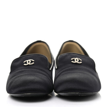 Chanel Satin Pearl CC Loafers 36.5 Black 2 of 9