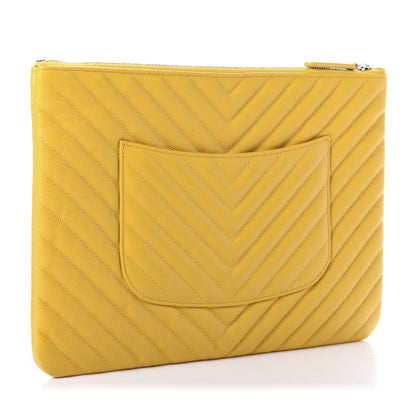Chanel Caviar Chevron Quilted Medium Cosmetic Case Yellow 3 of 8