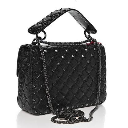 Valentino Garavani Craquele Nappa Medium Rockstud Spike Shoulder Bag Black 3 of 9