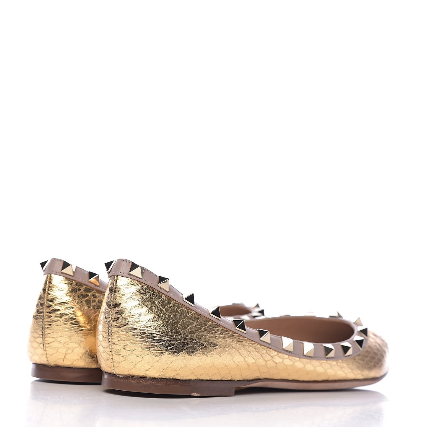 Metallic Watersnake Rockstud Ballerina Flats 39 Gold Poudre