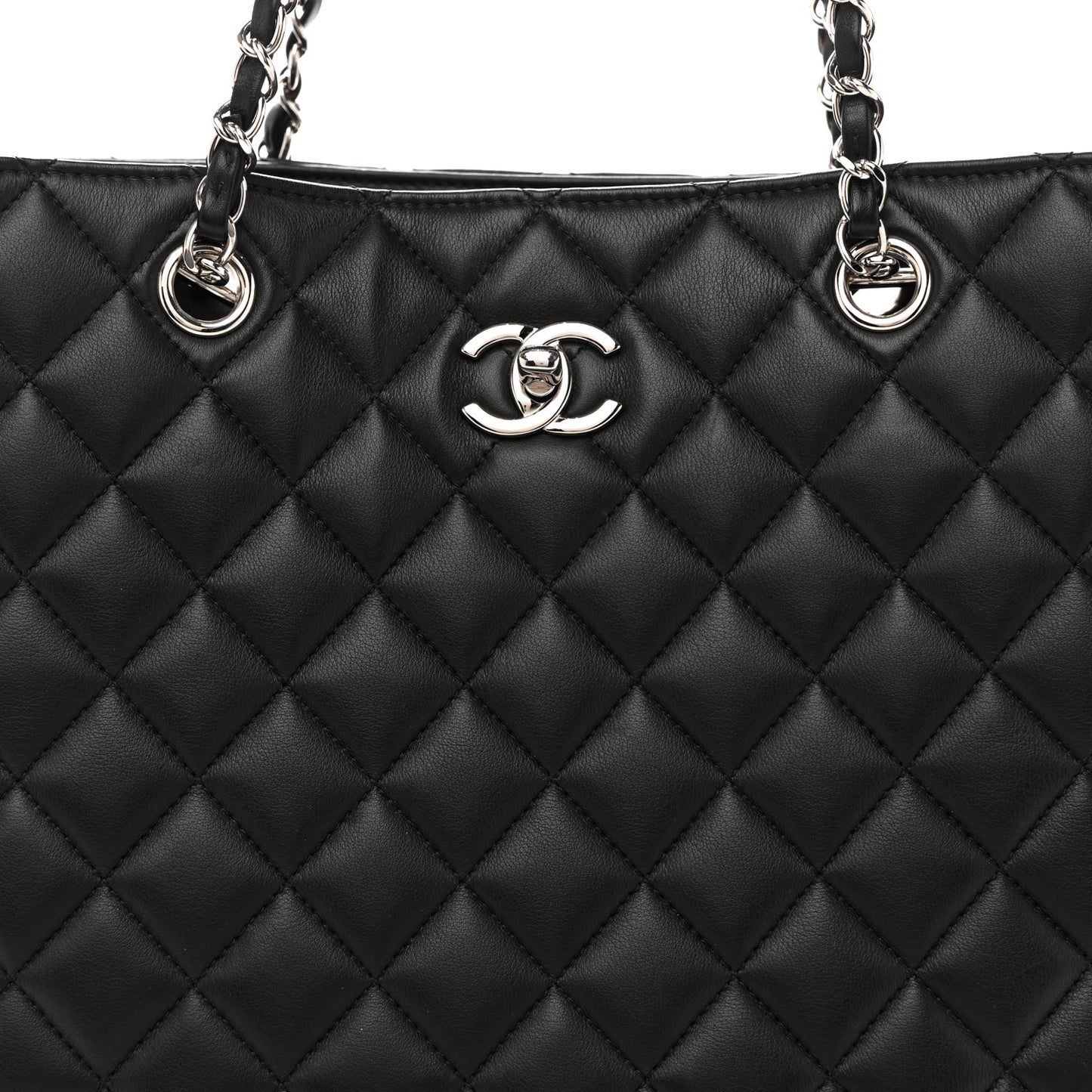 Calfskin Quilted Large CC Shopping Tote Black