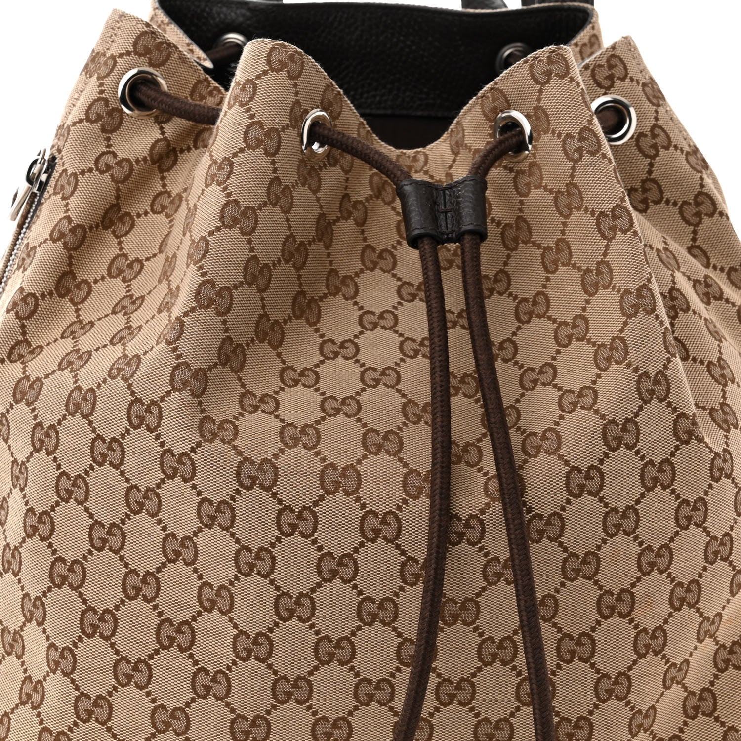 Gucci Monogram Dollar Calfskin O Drawstring Backpack Beige Ebony Testa di Moro Dark Chocolate 8 of 10