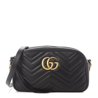 Gucci Calfskin Matelasse Small GG Marmont Chain Shoulder Bag Black 1 of 10