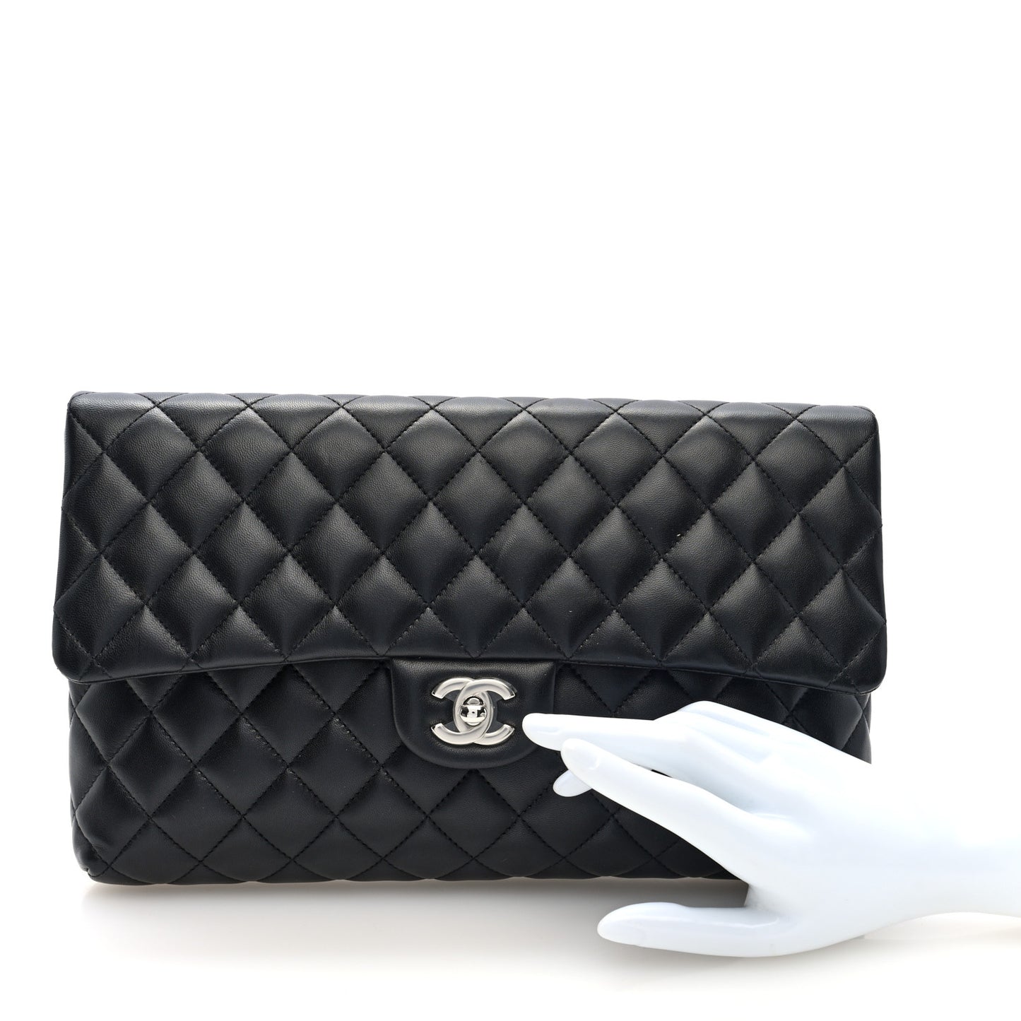 Lambskin Quilted Flap Clutch Black