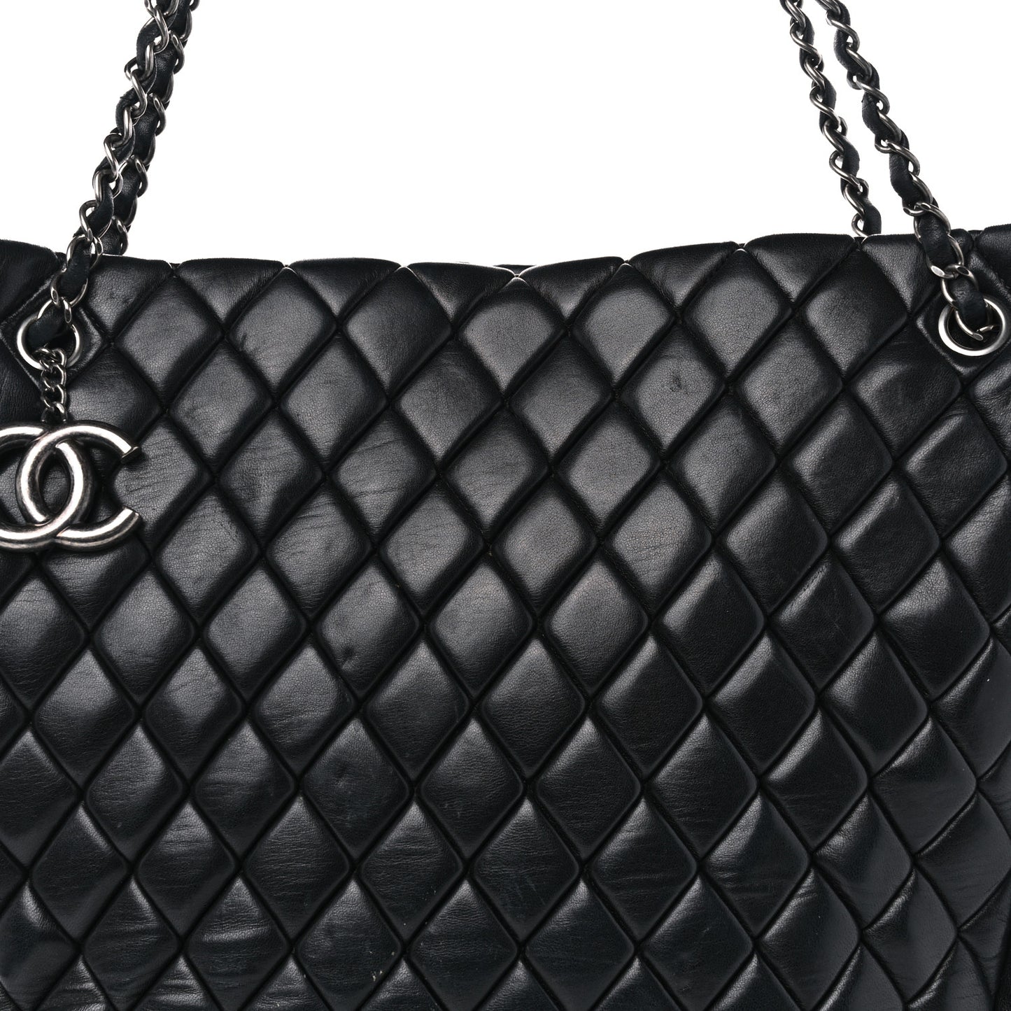 Lambskin Quilted Medium New Bubble North South Tote Black