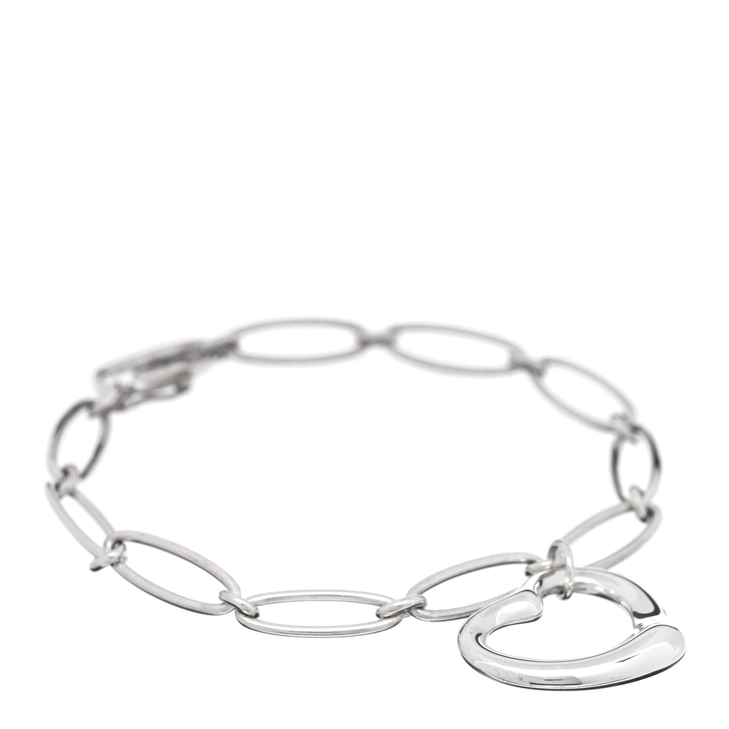 Sterling Silver Elsa Peretti Open Heart Oval Link Charm Bracelet