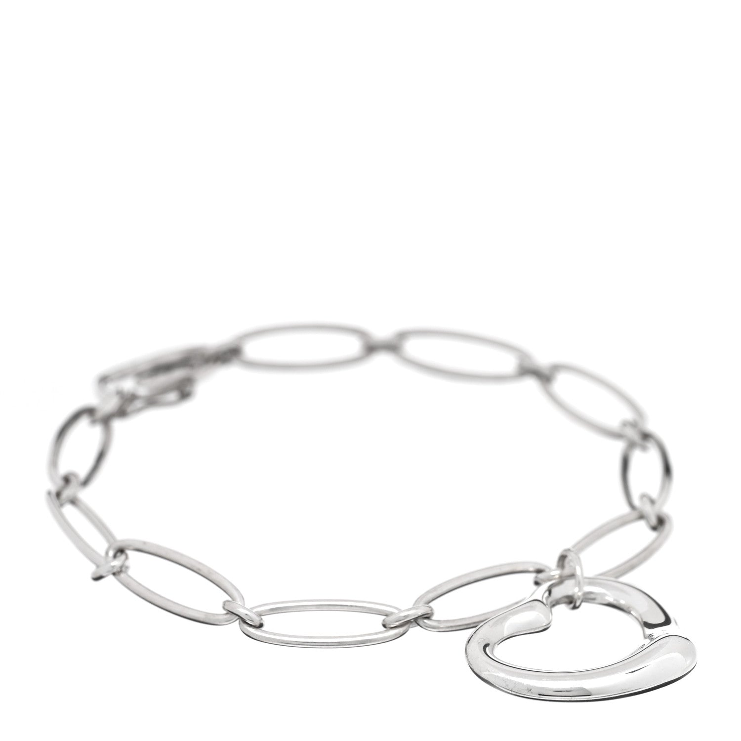 Tiffany Sterling Silver Elsa Peretti Open Heart Oval Link Charm Bracelet 1 of 3