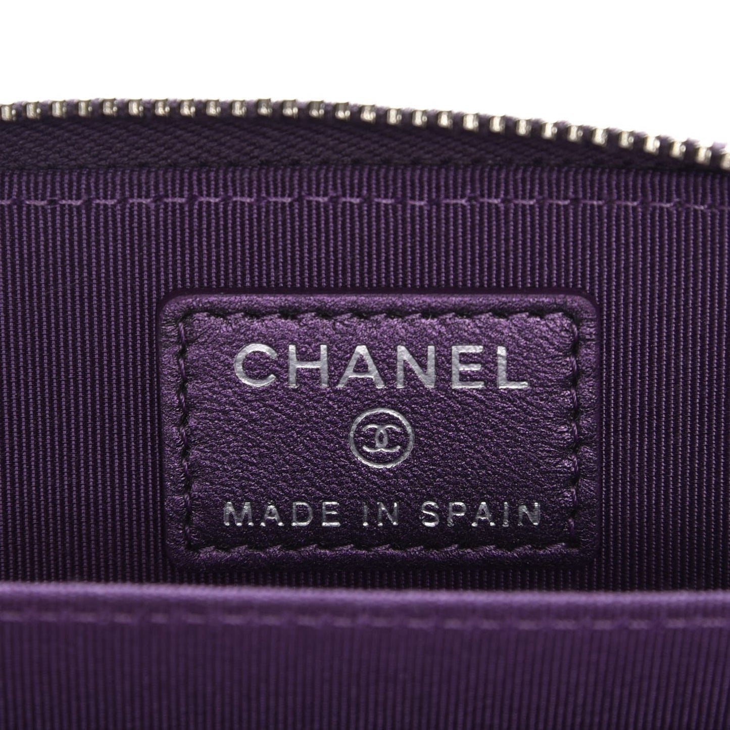 Metallic Lambskin Quilted Zip Around Coin Purse Wallet Purple