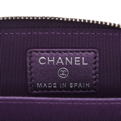 Chanel Metallic Lambskin Quilted Zip Around Coin Purse Wallet Purple 6 of 8