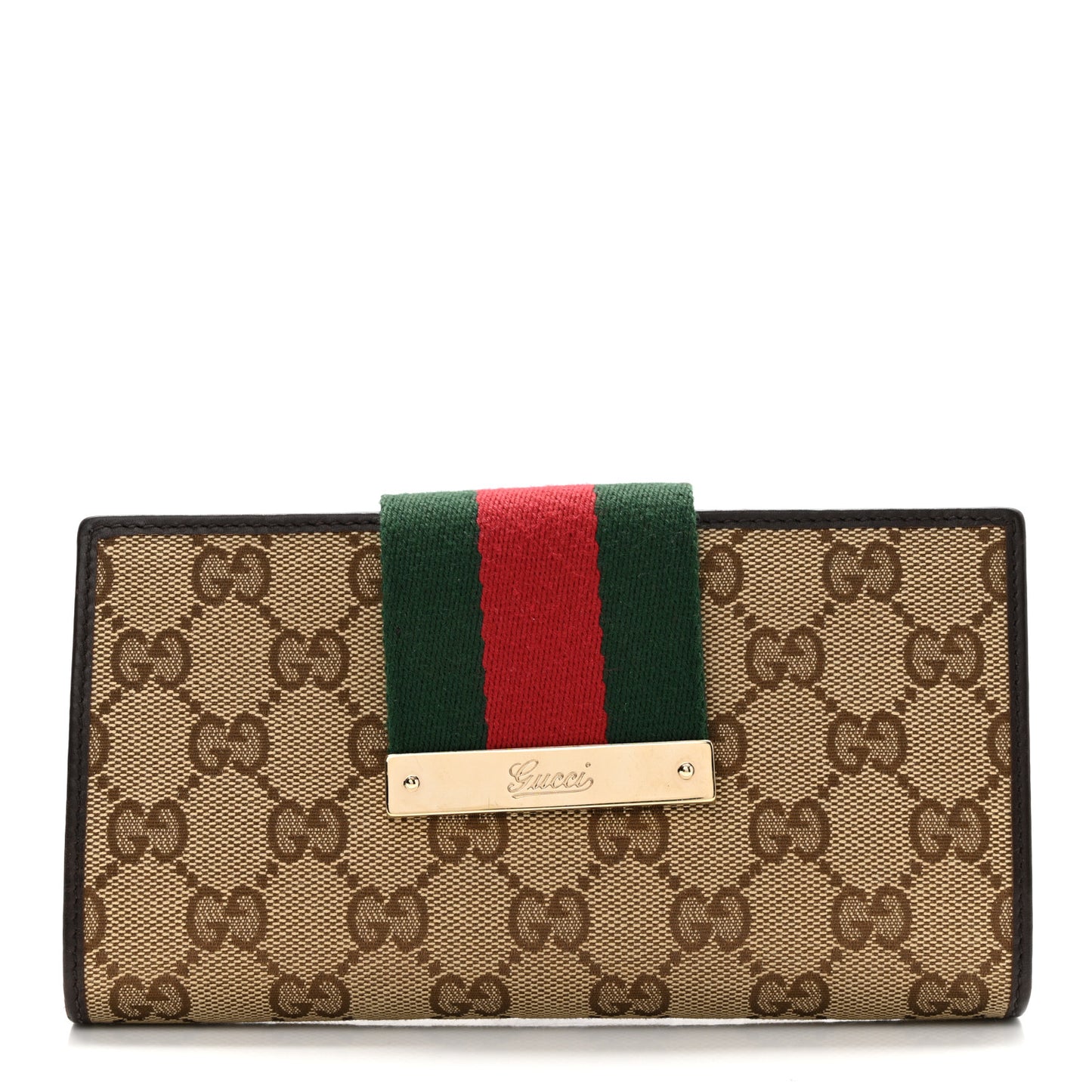 Monogram Calfskin Ladies Web Continental Wallet Beige Ebony Cocoa