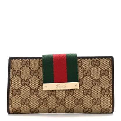 Gucci Monogram Calfskin Ladies Web Continental Wallet Beige Ebony Cocoa 1 of 8