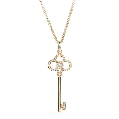 Tiffany 18K Yellow Gold Diamond Crown Key Pendant Necklace 4 of 9