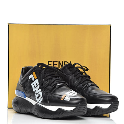 Fendi X FILA Vitello Mania Painted Mens Chunky Sneakers 9 Black Zucca White Ice 10 of 10