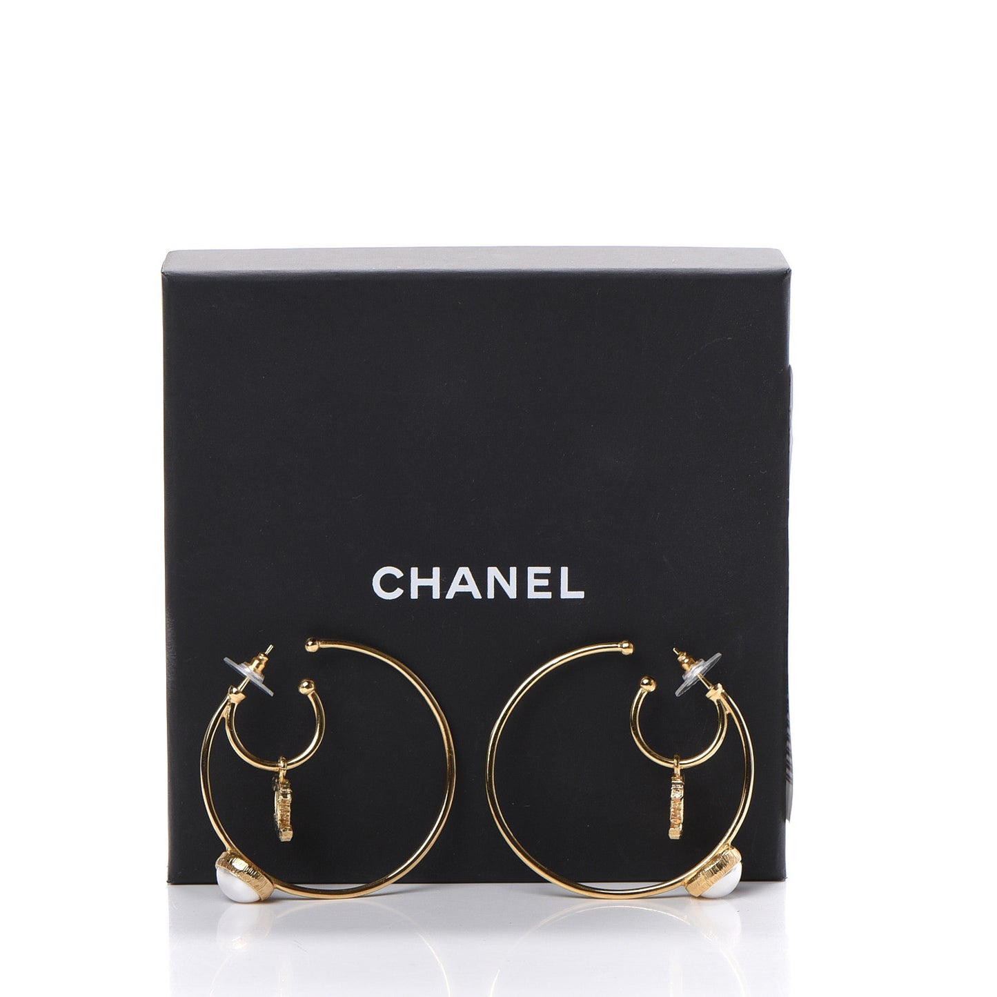 Pearl CC Tags Hoop Earrings Gold