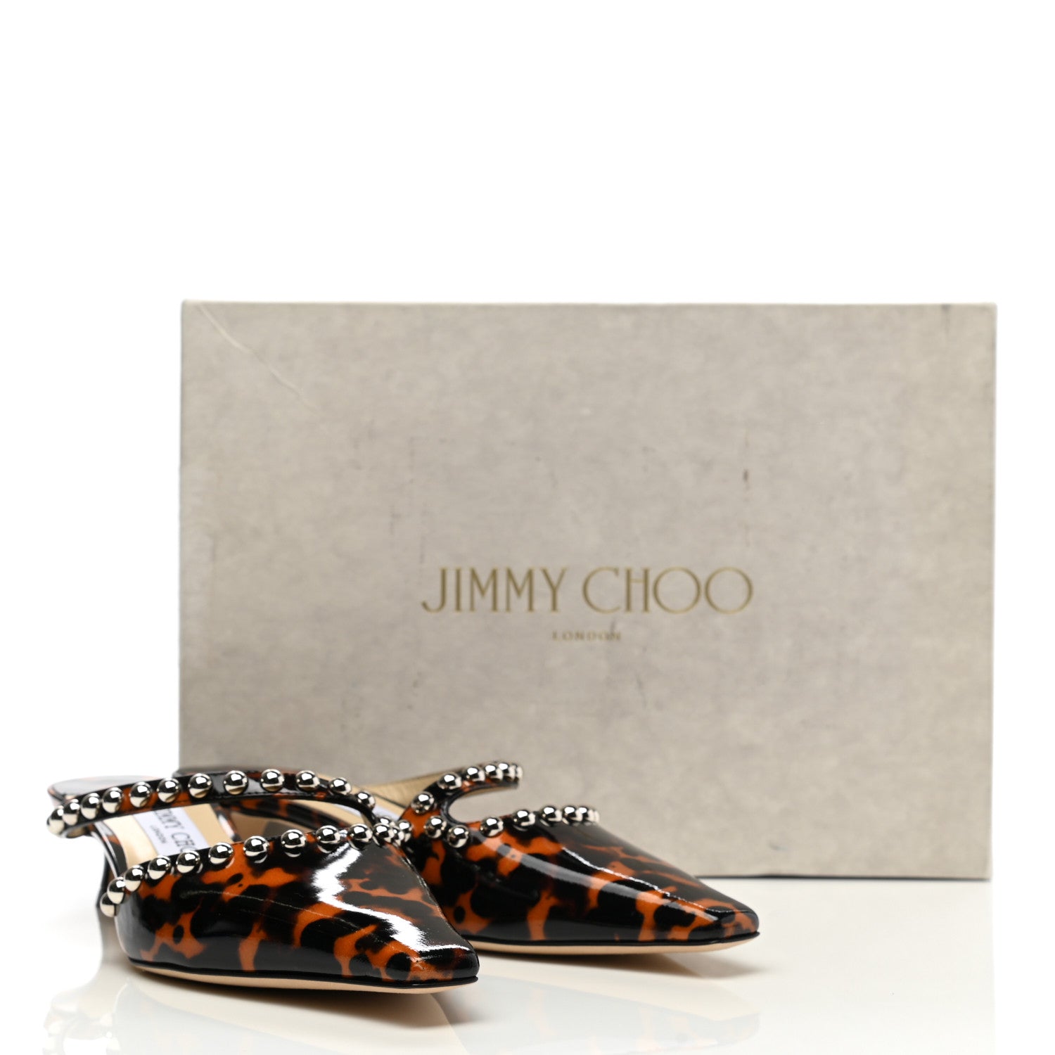 Jimmy Choo Patent Leopard Print Embellished Ros 35 Pumps 37 Cognac 8 of 8
