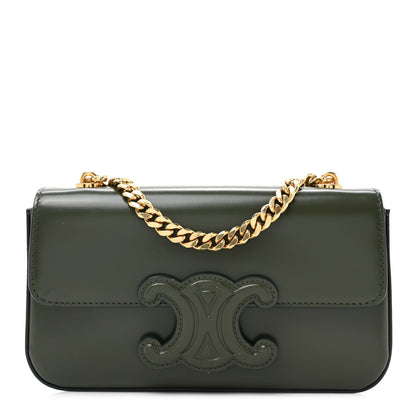 Celine Shiny Calfskin Cuir Triomphe Chain Shoulder Bag Dark Olive 1 of 13