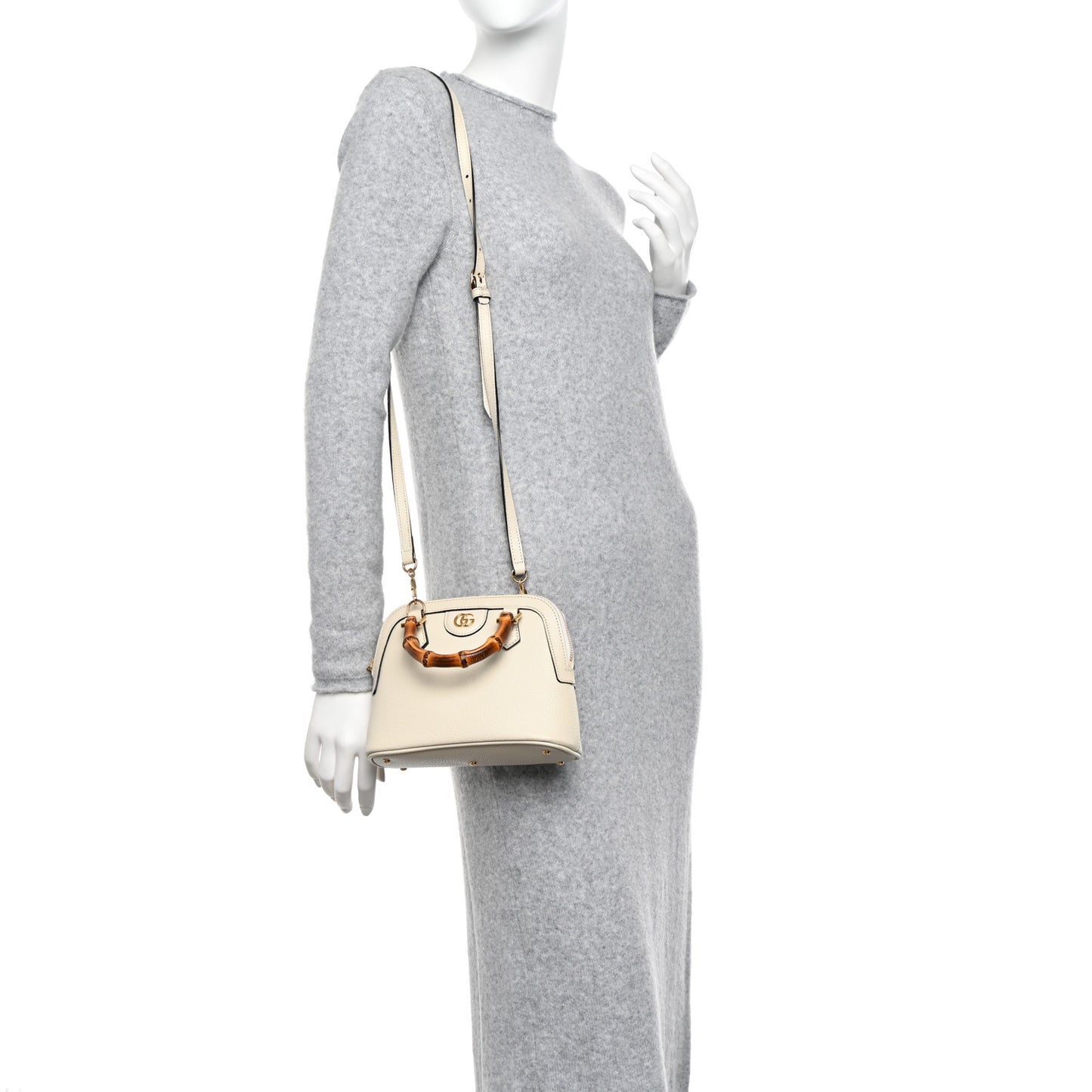 Textured Dollar Calfskin Mini Diana Dome Tote Bag White