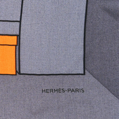 Hermes Cashmere Silk Lettres en Boite Scarf 140 Anthracite Orange Gris 3 of 5