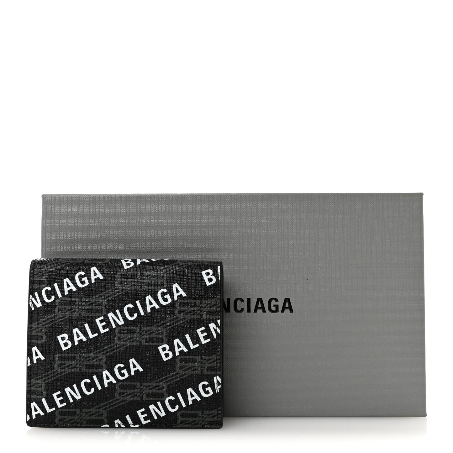 Coated Canvas BB Monogram Allover Logo Card Holder Wallet Black Grey White