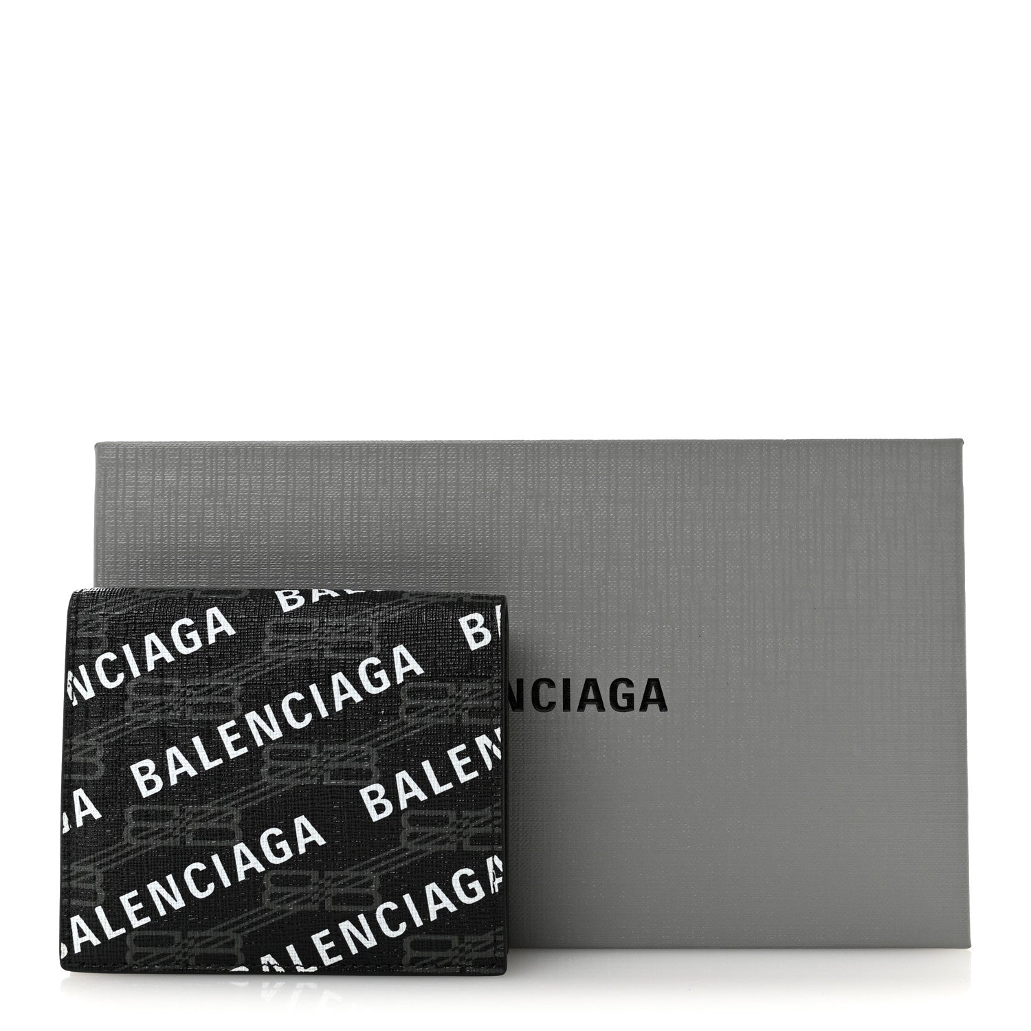 Balenciaga Coated Canvas BB Monogram Allover Logo Card Holder Wallet Black Grey White 8 of 8