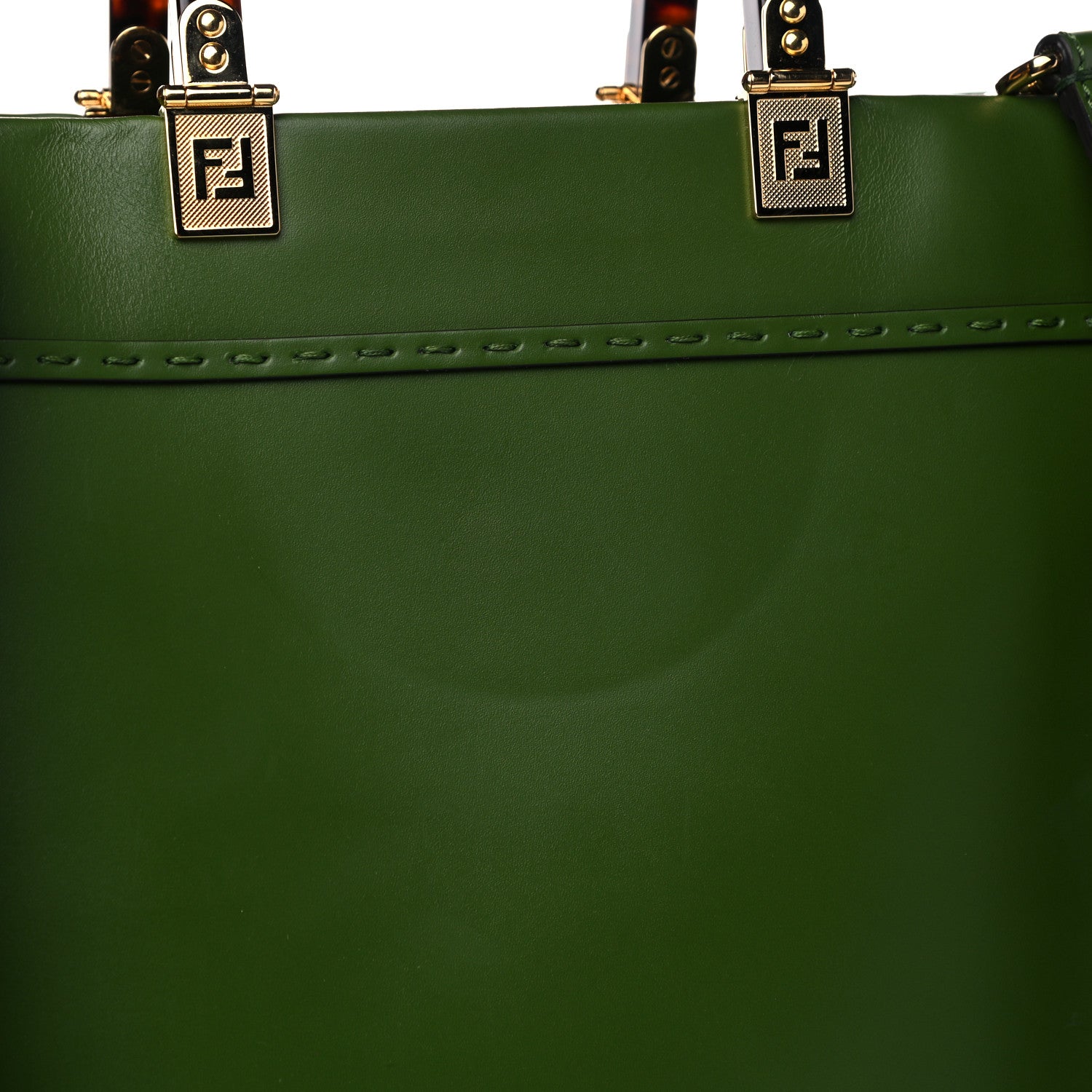 Fendi Vitello King Plexiglass Logo Embossed Medium Fendi Sunshine Shopper Tote Avocado 15 of 20