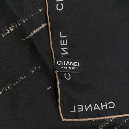 Chanel Silk Coco Square Scarf Black White Beige 3 of 3