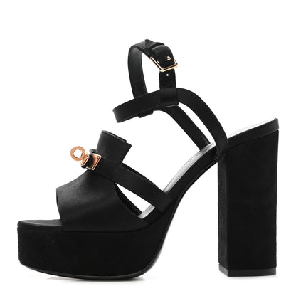 Hermes Suede Goatskin Satin Calas Sandals 36 Black 1 of 11