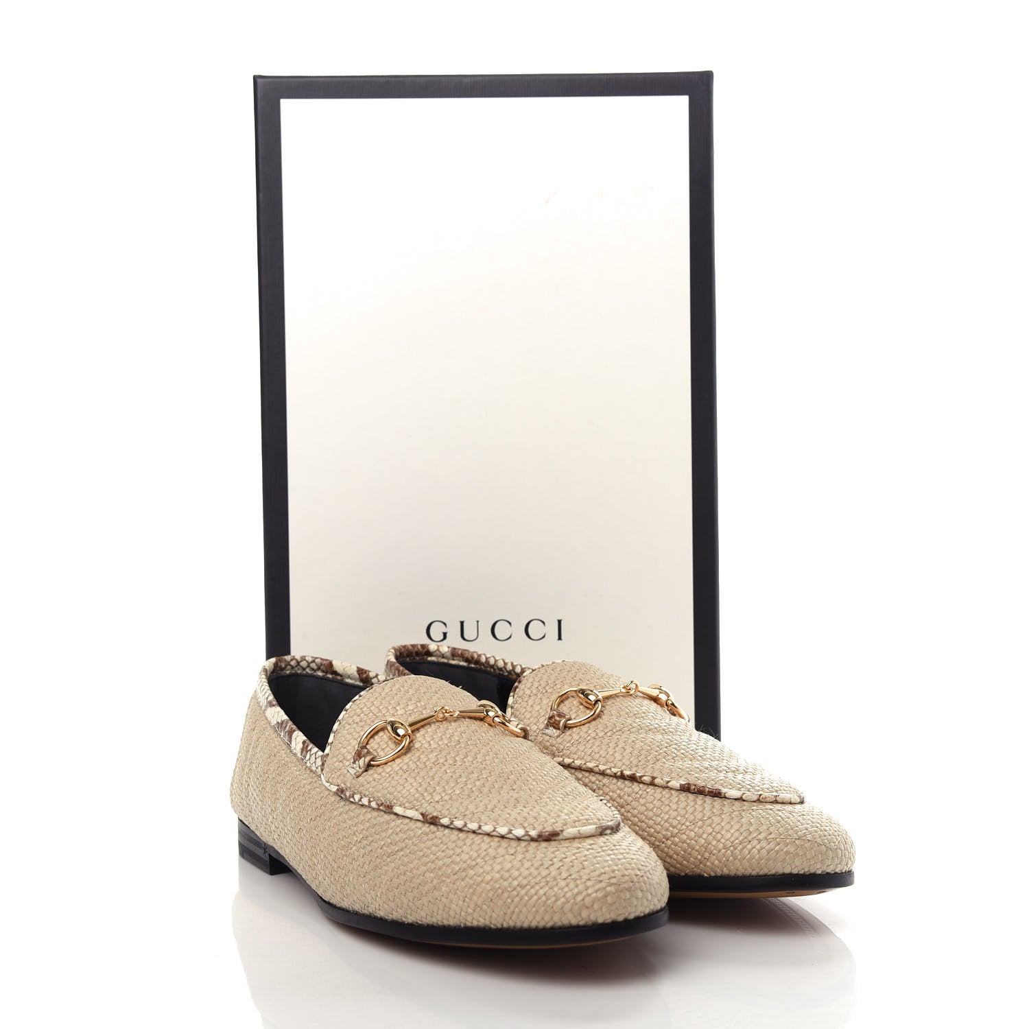 Gucci Raffia Elaphe Matelasse Horsebit Womens Jordaan Loafers 37.5 Natural Cream Brown 11 of 11