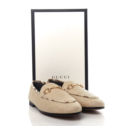 Gucci Raffia Elaphe Matelasse Horsebit Womens Jordaan Loafers 37.5 Natural Cream Brown 11 of 11