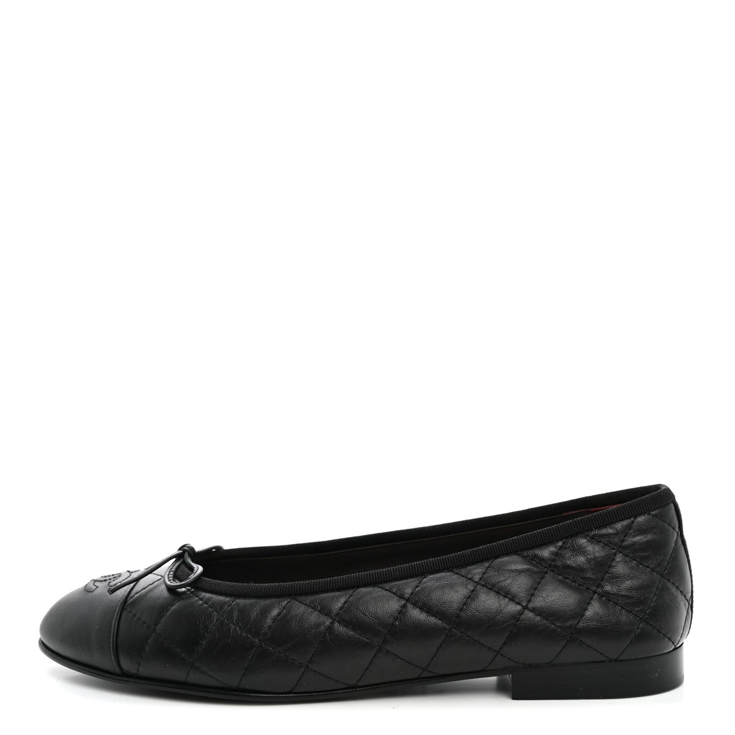 Aged Calfskin Quilted CC Cap Toe Ballerina Flats 41 Black