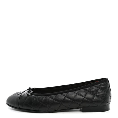 Chanel Aged Calfskin Quilted CC Cap Toe Ballerina Flats 41 Black 1 of 10