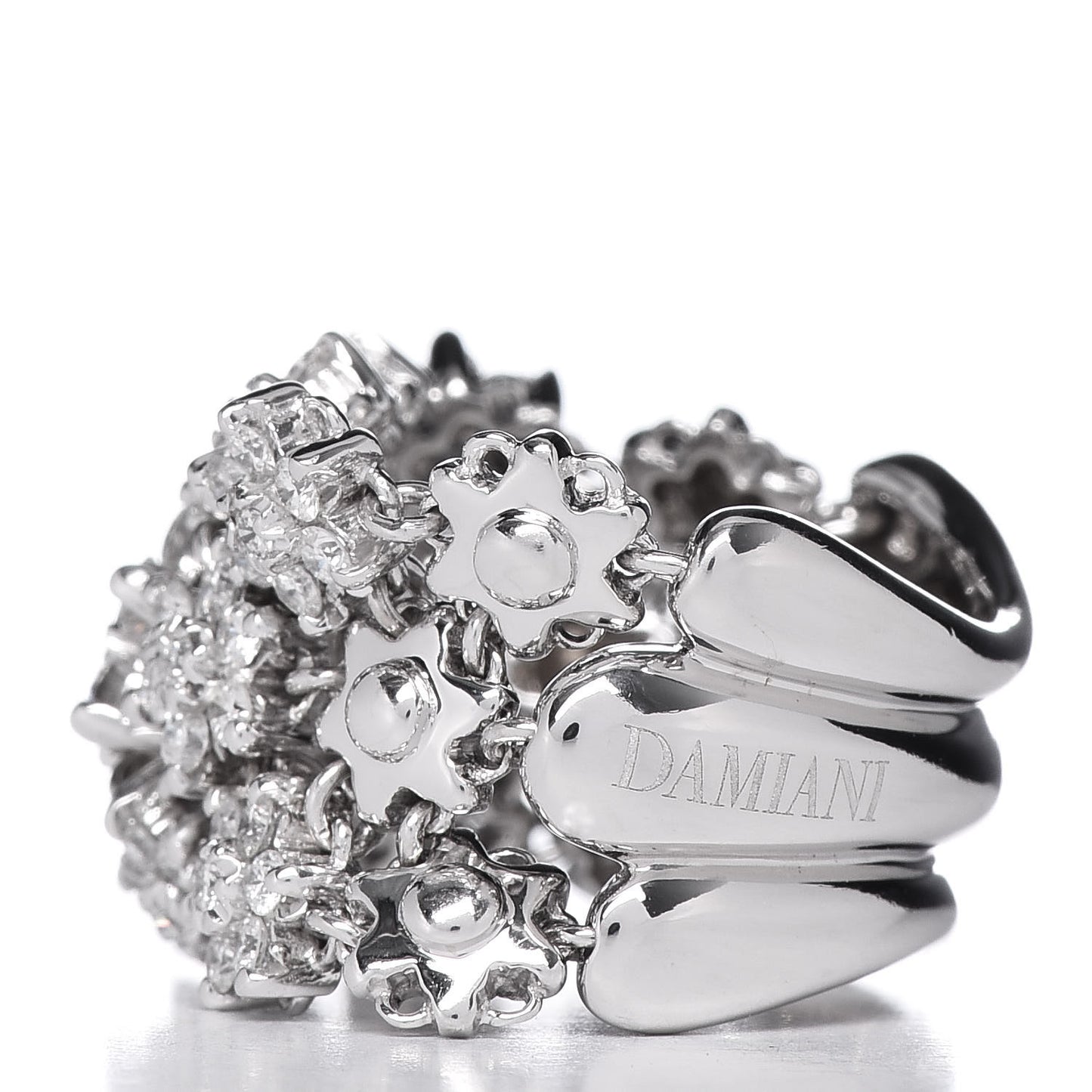 18K White Gold Diamond Wide Flower Band Ring 54 7