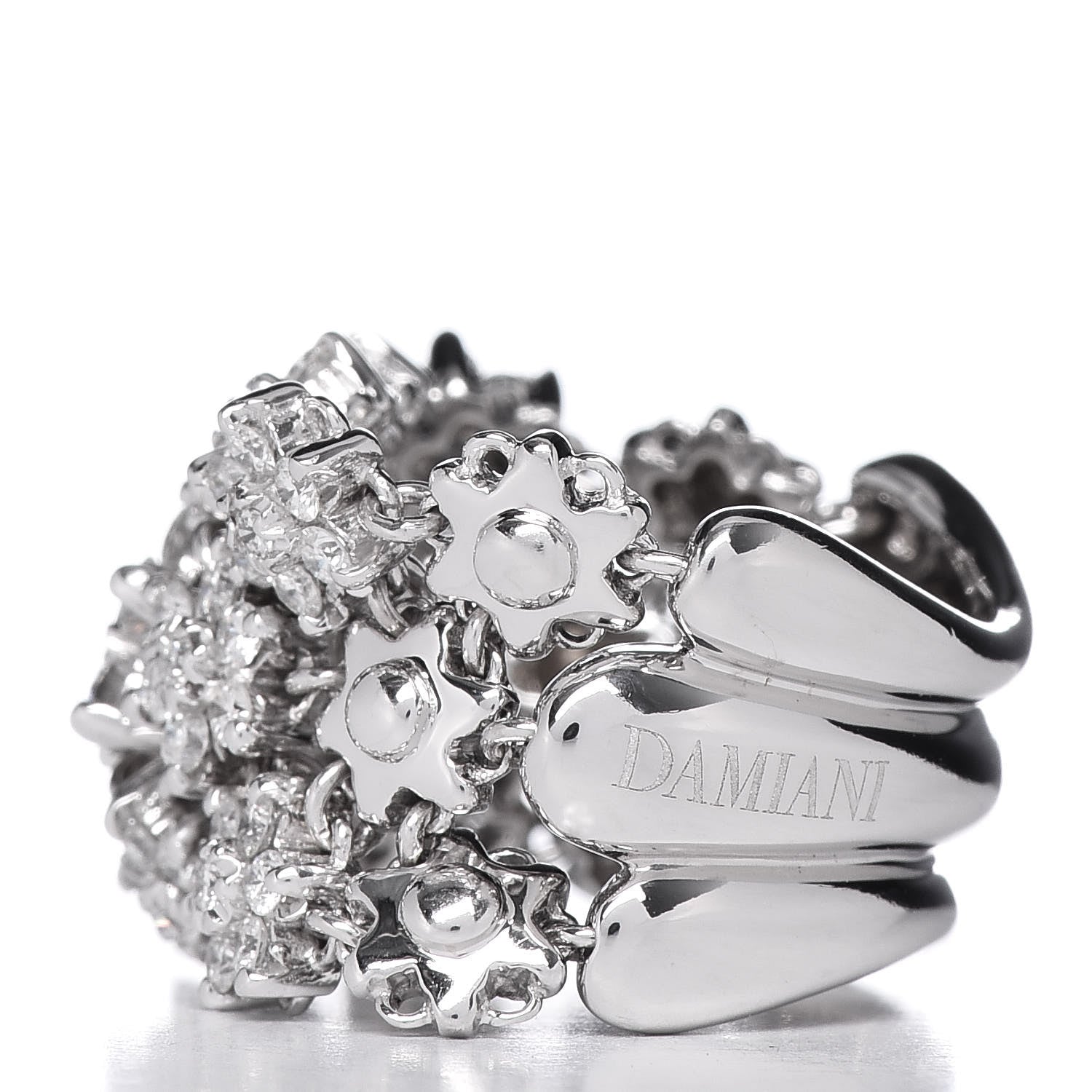 Damiani 18K White Gold Diamond Wide Flower Band Ring 54 7 3 of 6