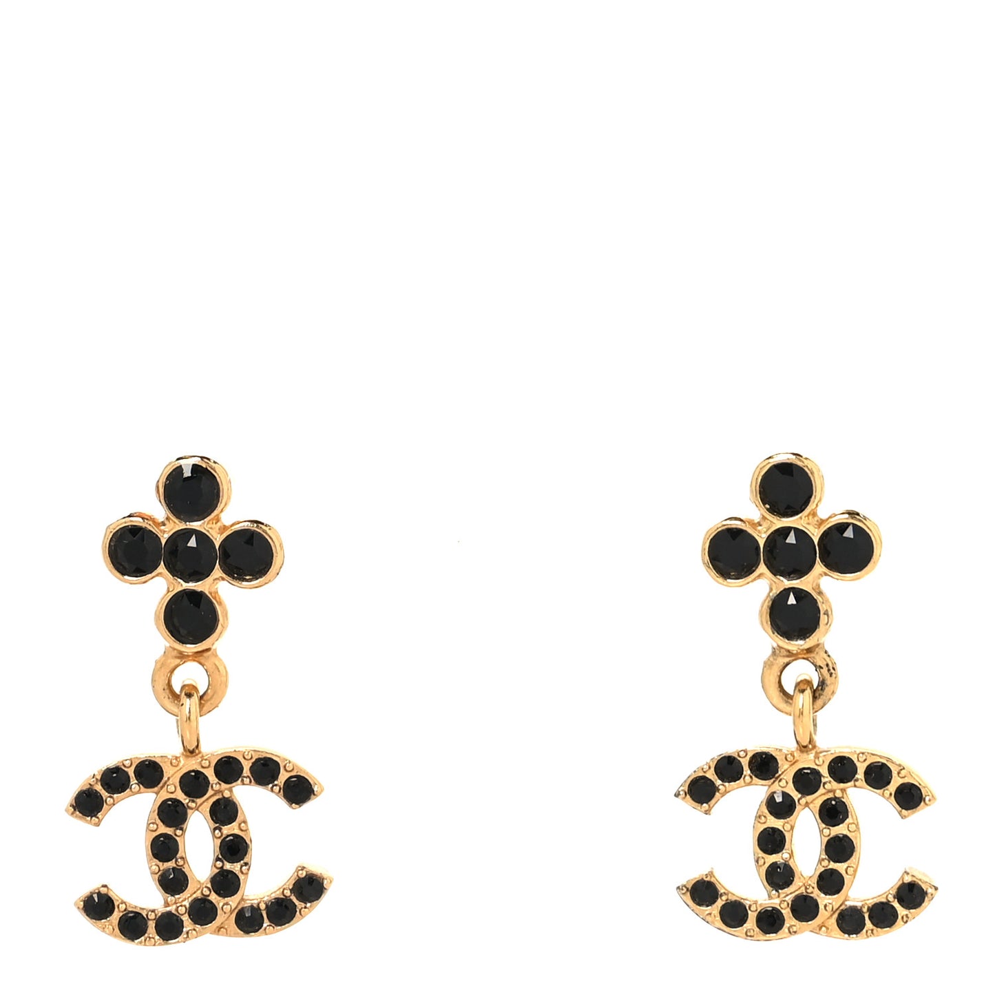 Crystal CC Drop Earrings Gold Black