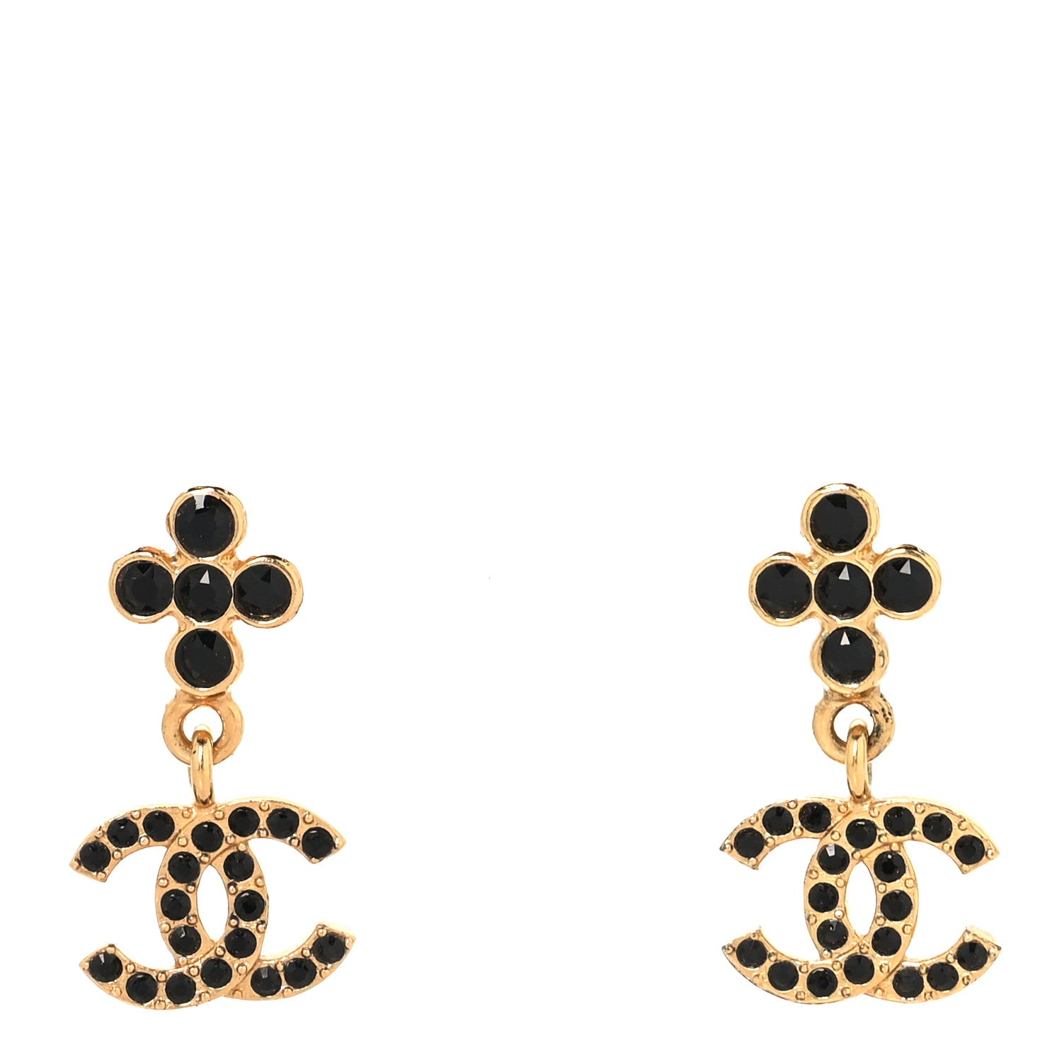 Chanel Crystal CC Drop Earrings Gold Black 1 of 5