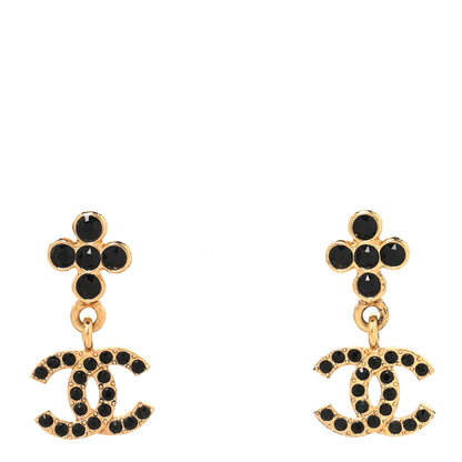 Chanel Crystal CC Drop Earrings Gold Black 1 of 5
