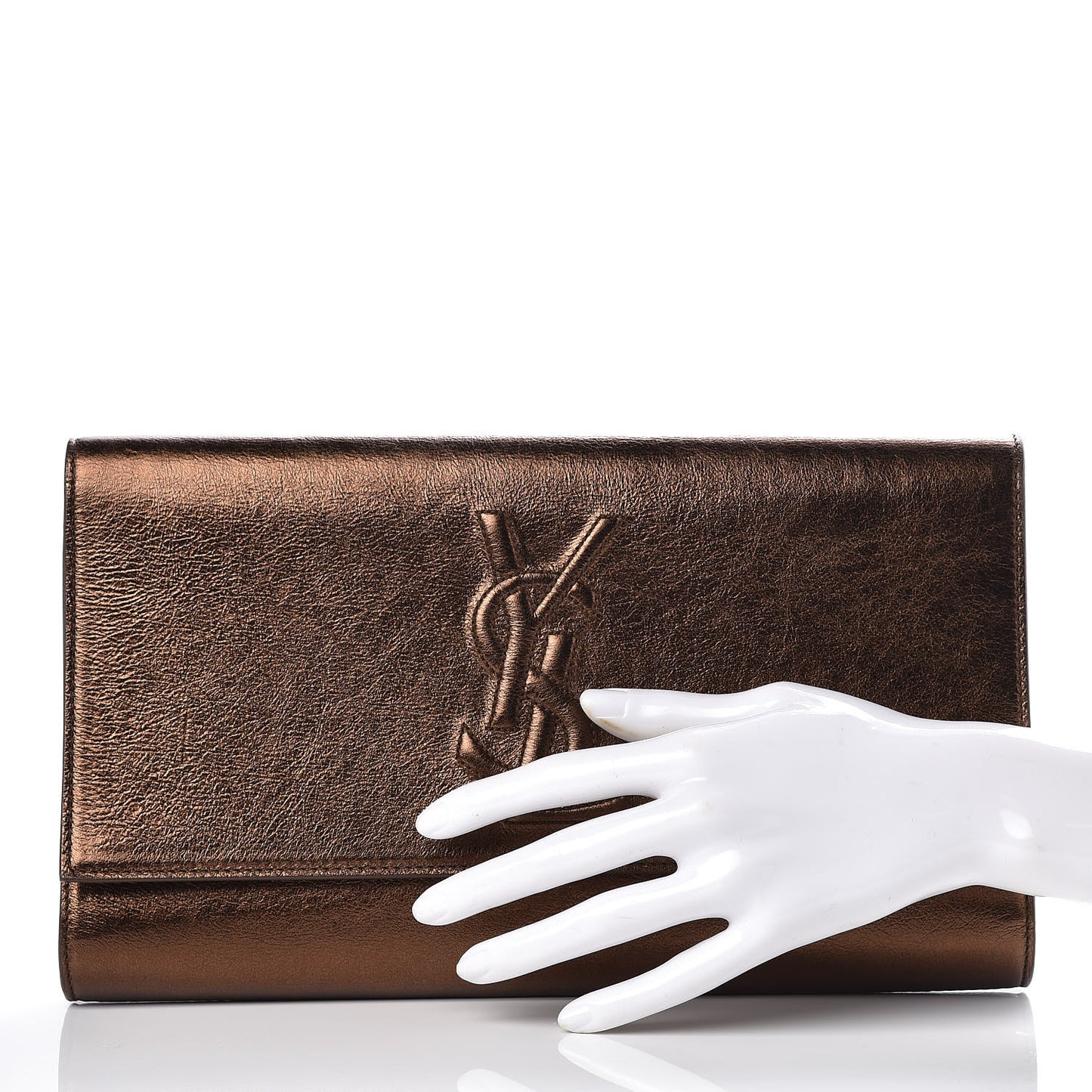 Metallic Calfskin Monogram Large Belle De Jour Clutch Bronze