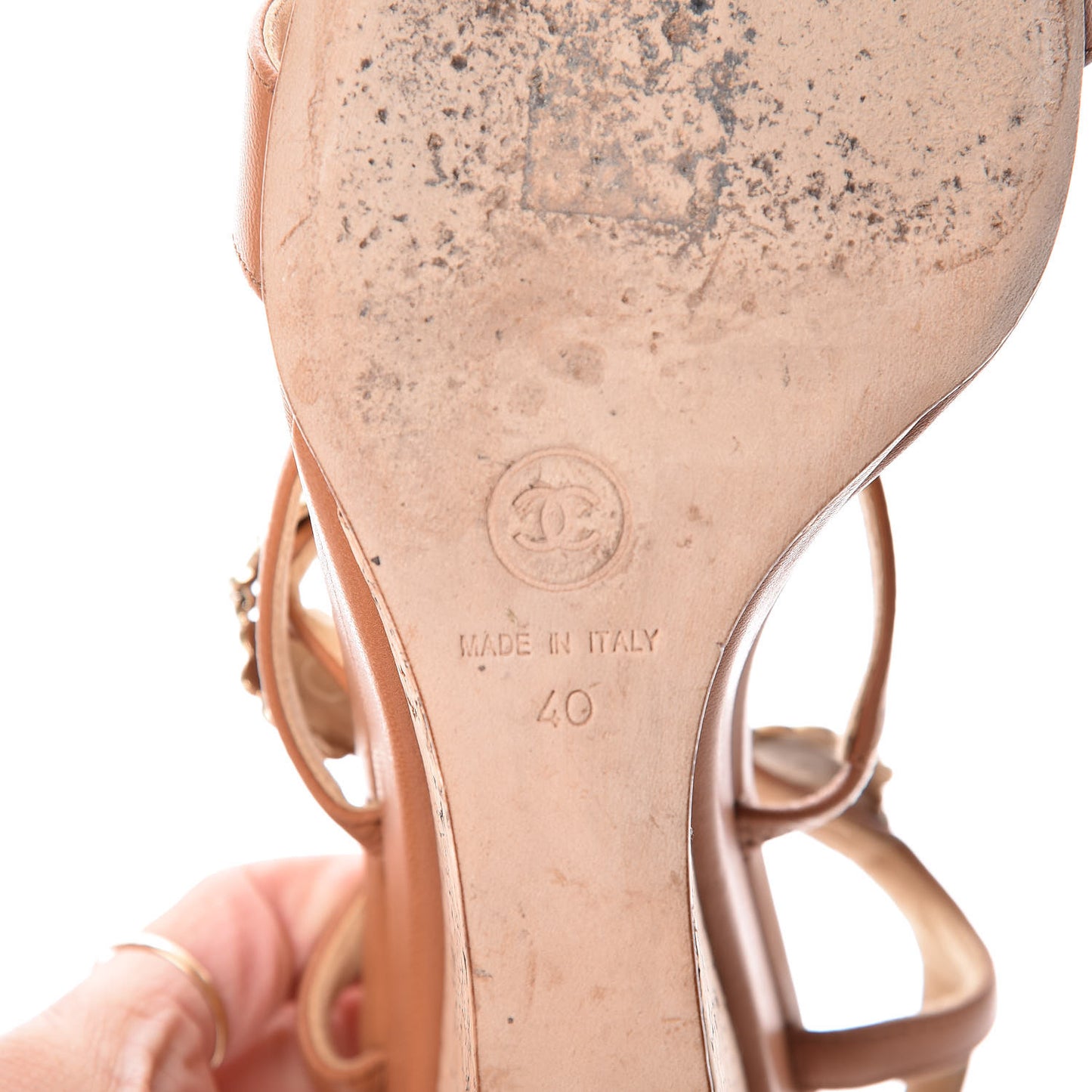 Lambskin Cork Camellia Wedge Sandals 40 Light Brown