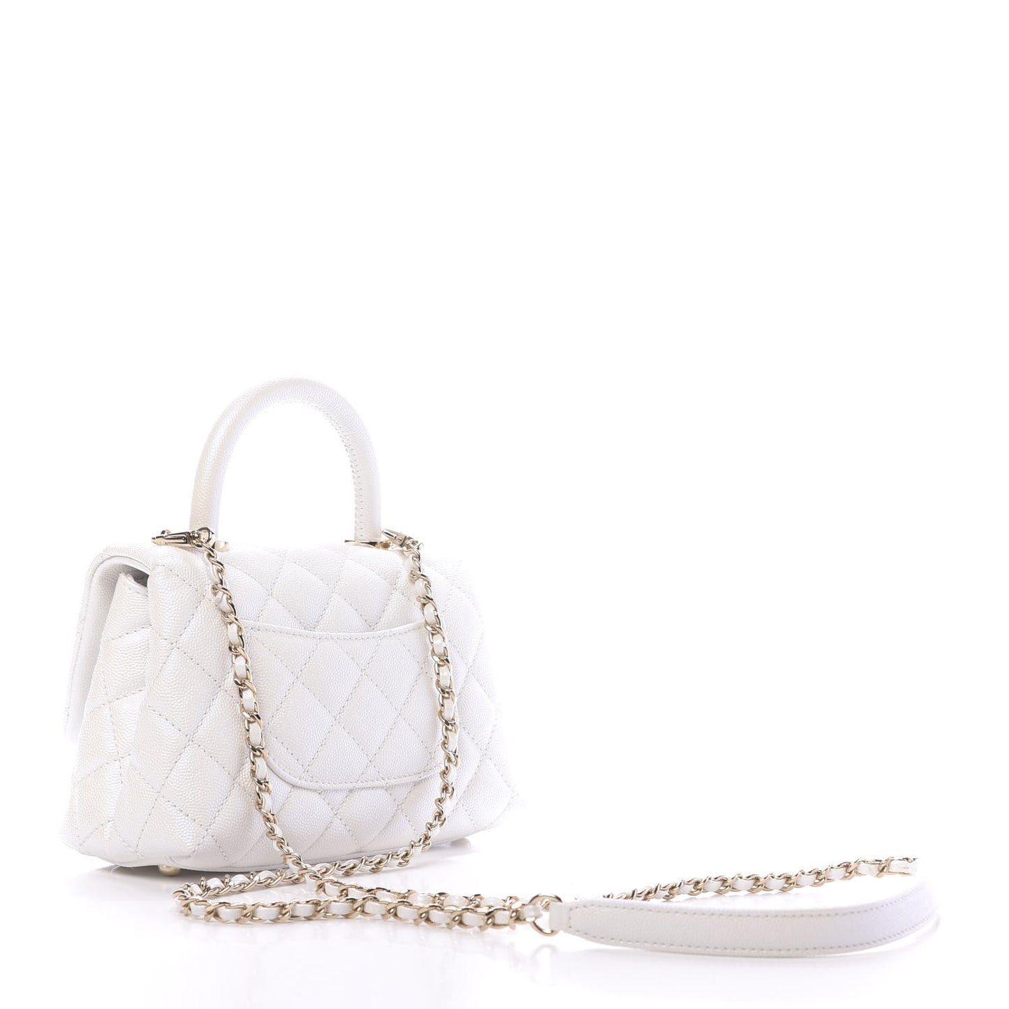 Iridescent Caviar Quilted Extra Mini Coco Handle Flap Ivory