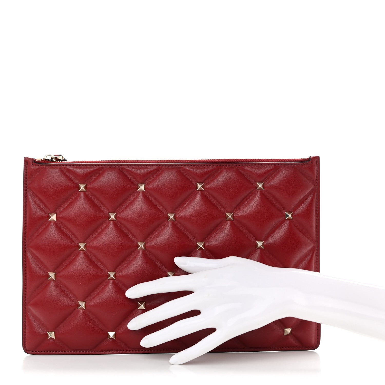 Valentino Garavani Nappa Large Candystud Flat Zip Pouch Rubino